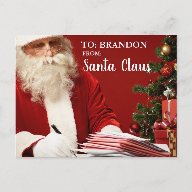Merry Christmas From Santa Claus ADD NAME Red Holiday Postcard (Front)