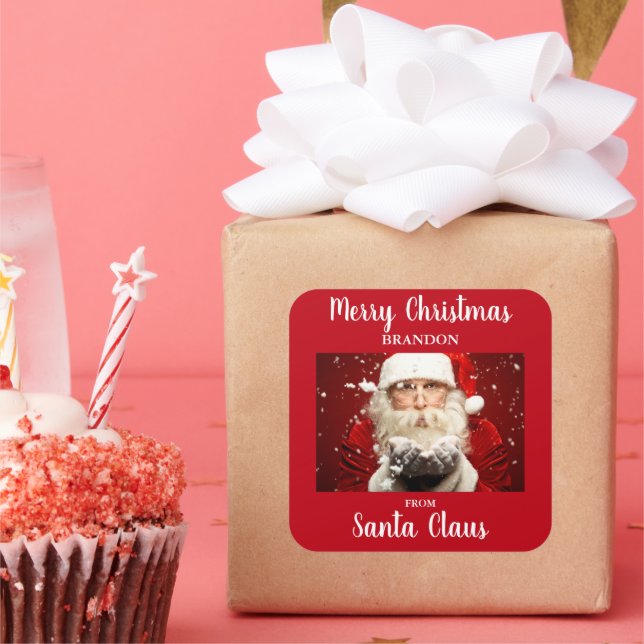 Merry Christmas From Santa Claus ADD NAME Square Sticker (Party)