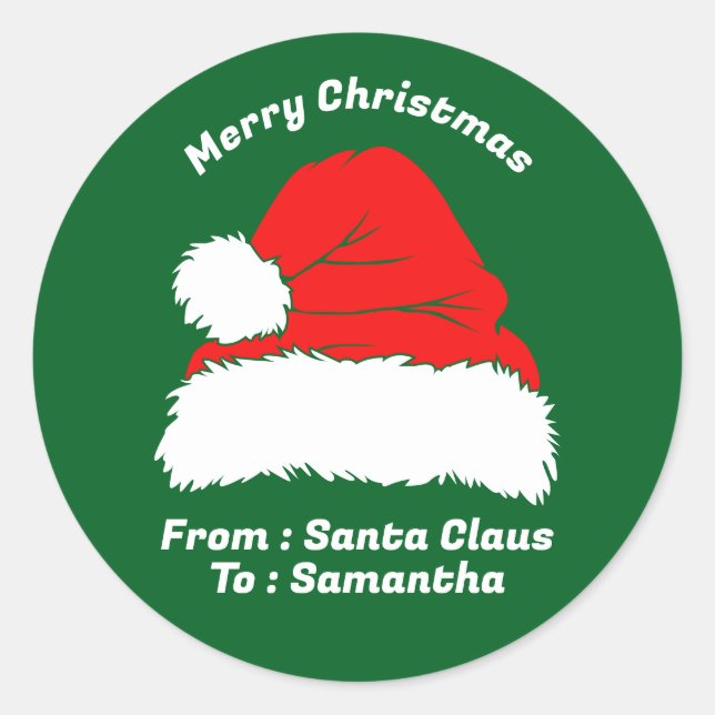 Merry Christmas From Santa Claus Green Gift Classic Round Sticker (Front)
