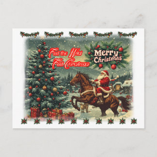 Merry Christmas from Santa Claus on a Colourful Holiday Postcard