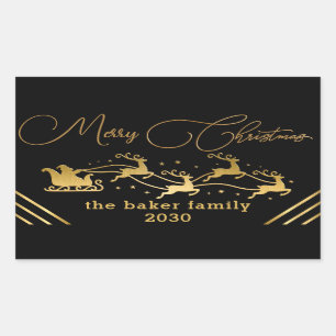 Merry Christmas From Santa Reindeer Sleight Black Rectangular Sticker