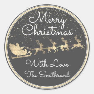 Merry Christmas From Santa Reindeer Sleight Grey Classic Round Sticker