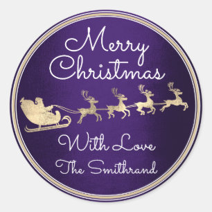 Merry Christmas From Santa Reindeer Sleight Navy Classic Round Sticker