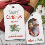 Merry Christmas From Santa Rounded Lozenge Photo Gift Tags<br><div class="desc">Merry Christmas kids photo christmas gift tag from Santa or Father Christmas (edit to your preference) with custom photo on the back. The design features your custom photo, personalised text and, you can also change the colour of the typography and the background. Your photos are displayed in 16:9 portrait format...</div>