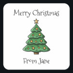 Merry Christmas from Simple Minimalist Tree Square Sticker<br><div class="desc">Our simple Christmas Tree logo and Merry Christmas greetings sticker. Personalise and customise with your own name or group name.</div>
