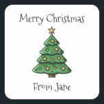 Merry Christmas from Simple Minimalist Tree Square Sticker<br><div class="desc">Our simple Christmas Tree logo and Merry Christmas greetings sticker. Personalise and customise with your own name or group name.</div>