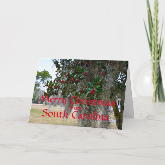 Merry Christmas from South Carolina (Red Text) Holiday Card (Front)