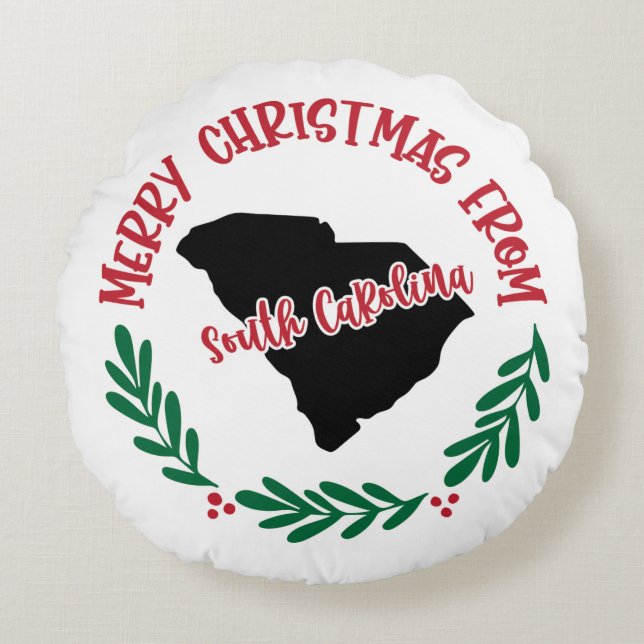 Merry Christmas From South Carolina US Red Green Round Cushion (Front)