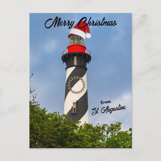 Merry Christmas from St Augustine FL Lighthouse  Holiday Postcard (Front)