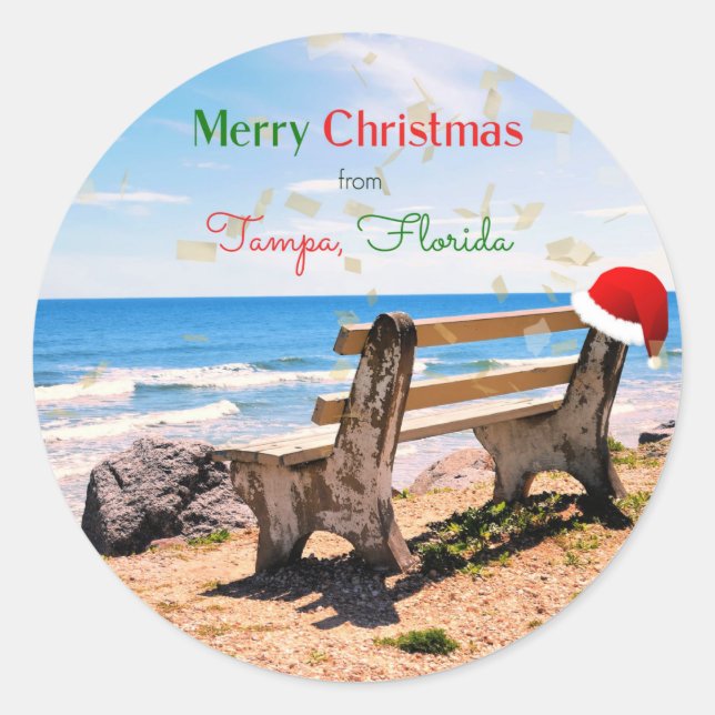Merry Christmas from Tampa, Florida Classic Round Sticker (Front)