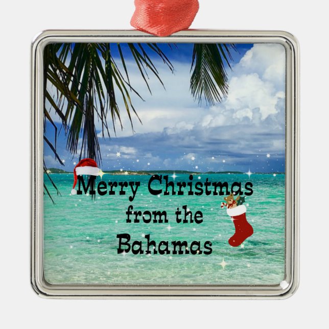 Merry Christmas from the Bahamas Metal Tree Decoration (Front)