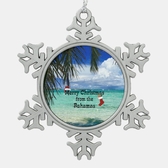Merry Christmas from the Bahamas Snowflake Pewter Christmas Ornament (Front)