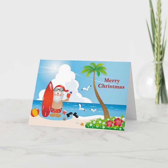 Merry Christmas from the Beach Santa Warm Wishes Holiday Card (Front)