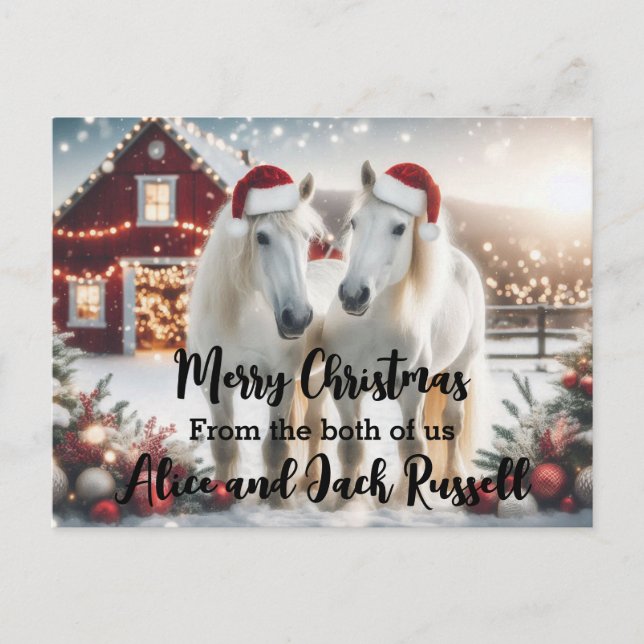 Merry Christmas from the both of us white horses Postcard (Front)