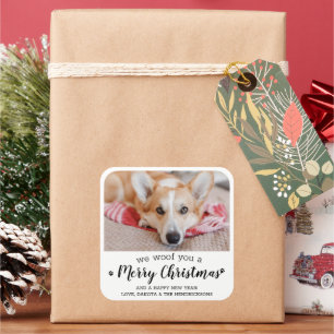 Merry Christmas From The Dog Modern Pet Photo Square Sticker