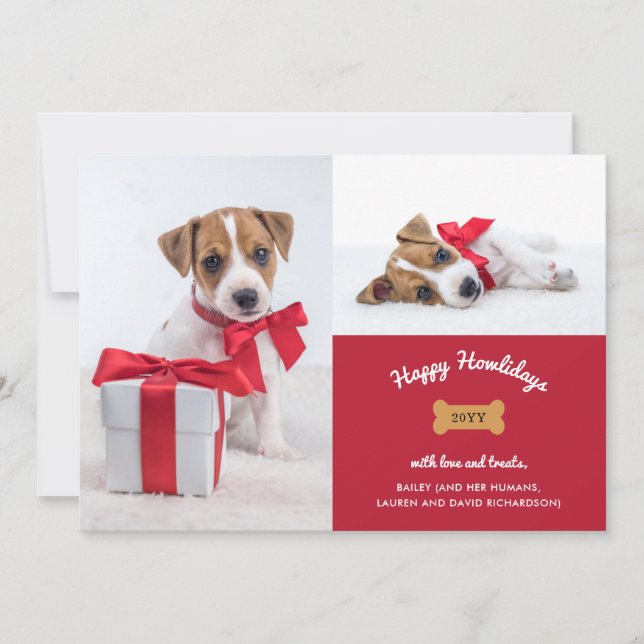 Merry Christmas from the Dog | Red with Photo Grid Holiday Card (Front)