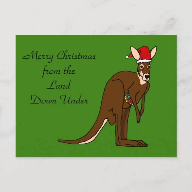 Merry Christmas from the Land Down Under Kangaroo Holiday Postcard (Front)