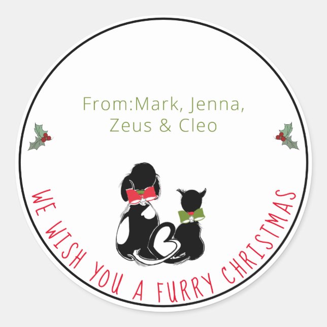 Merry Christmas From the Pets Personalised Favour Classic Round Sticker (Front)