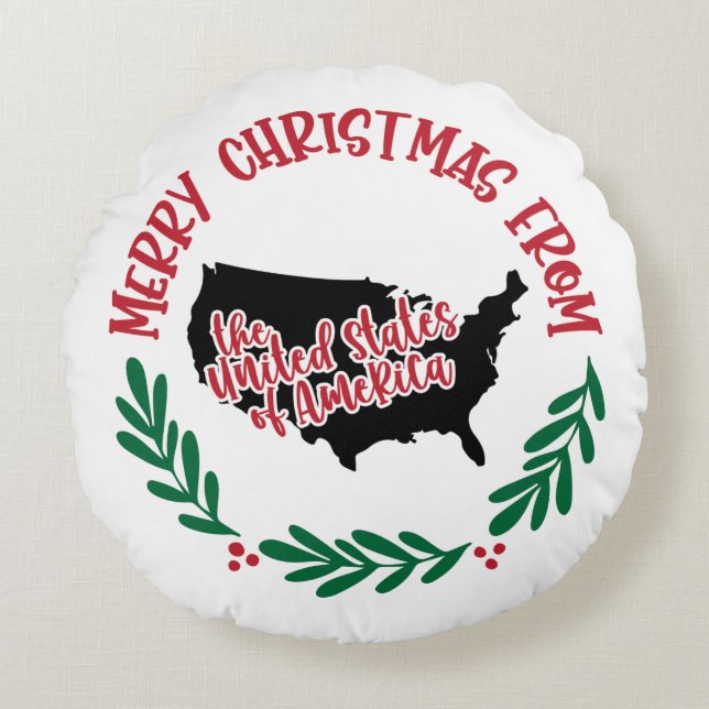 Merry Christmas From the United States of America Round Cushion (Front)