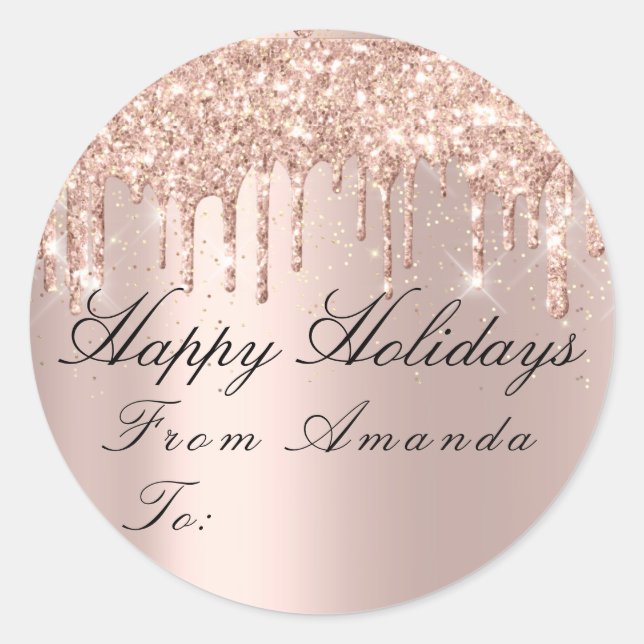 Merry Christmas From To Holidays Spark Rose Glam Classic Round Sticker (Front)