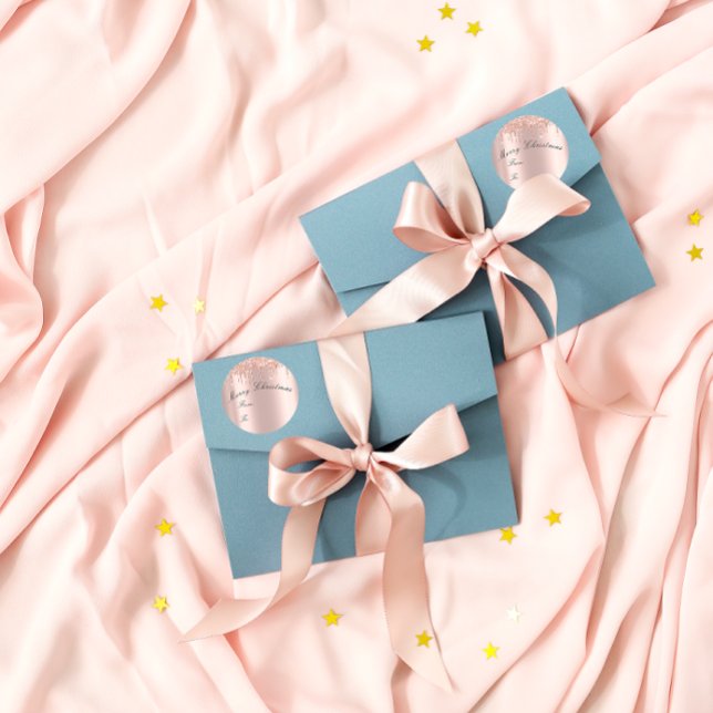 Merry Christmas From To Holidays Spark Rose Gold Classic Round Sticker (Merry Christmas From To Holidays Spark Rose Gold Classic Round Sticker)