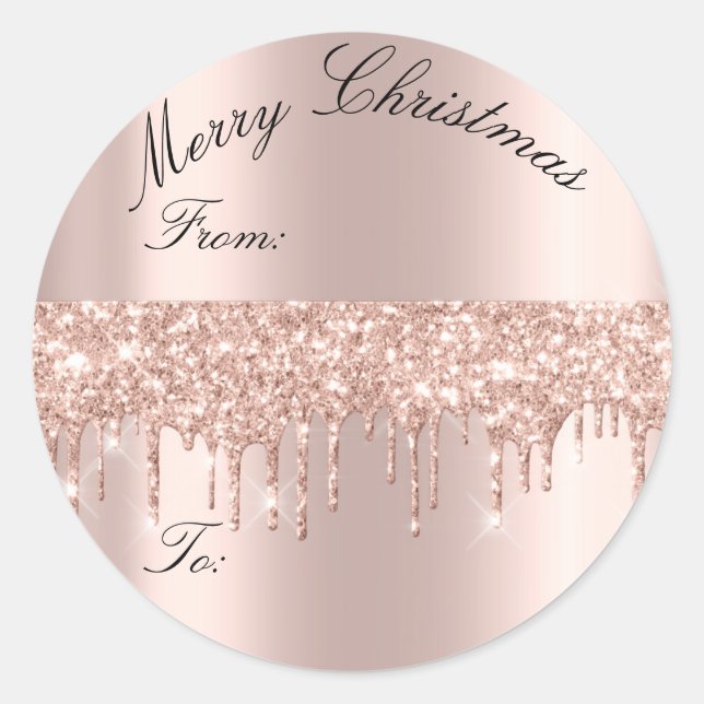 Merry Christmas From To Holidays Spark Rose Gold Classic Round Sticker (Front)