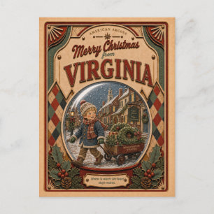 Merry Christmas from Vermont Vintage Snow Globe Holiday Postcard