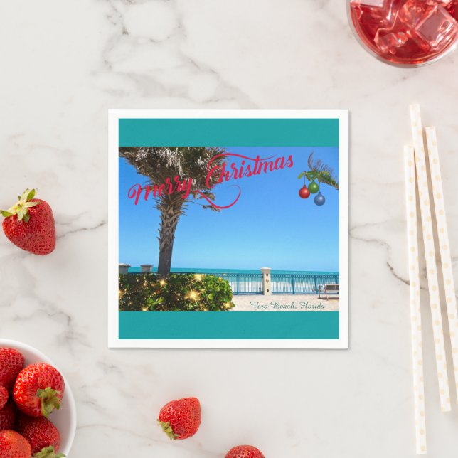 Merry Christmas from Vero Beach Florida Oceanfront Napkin (Insitu)