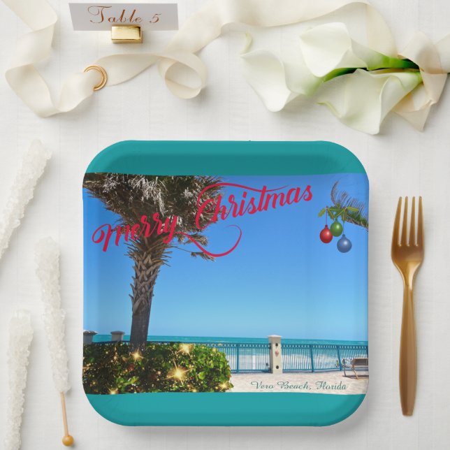 Merry Christmas from Vero Beach Florida Oceanfront Paper Plate (Wedding)