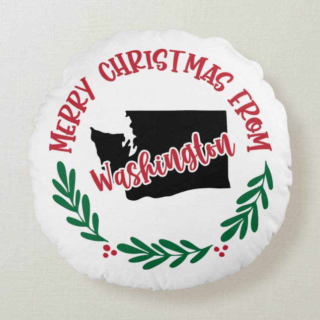 Merry Christmas From Washington US Red Green White Round Cushion (Front)