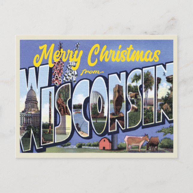 Merry Christmas from Wisconsin vintage style Postcard (Front)