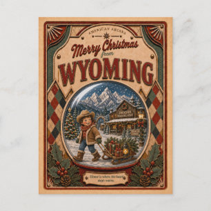 Merry Christmas from Wyoming Vintage Snow Globe Holiday Postcard