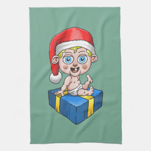Merry Christmas from Young Santa Tea Towel