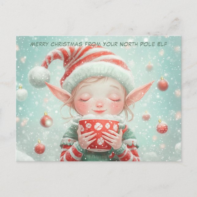 Merry Christmas from Your North Pole Elf | Cute Holiday Postcard (Front)
