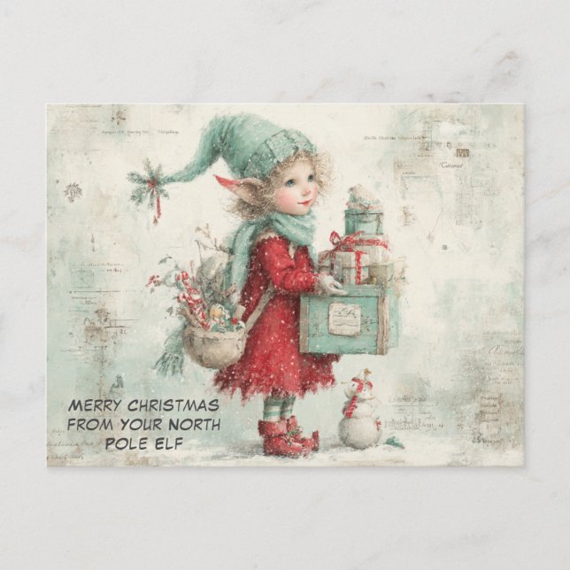 Merry Christmas from Your North Pole Elf | Cute Holiday Postcard (Front)