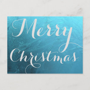 Merry Christmas Frost Frozen Ice Blue Typography Holiday Postcard