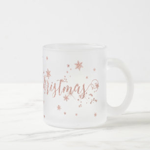 Merry Christmas Frosted Pink Rose Gold Glass Coffee Mug