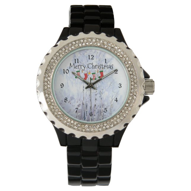 Merry Christmas - Frosty Birch Trees Watch (Front)