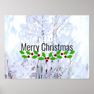 Merry Christmas, Frosty Birch Trees winter scene Poster