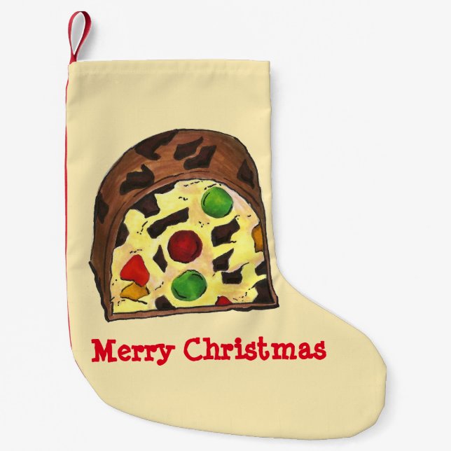 Merry Christmas Fruit Cake Slice Holiday Fruitcake Small Christmas Stocking (Front)
