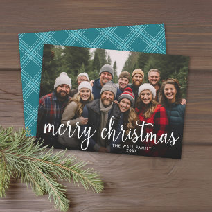 Merry Christmas Full Photo Simple Script - Blue Holiday Card