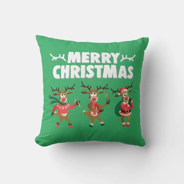 Merry Christmas Fun and Cute Santa's Reindeer Cushion (Front)