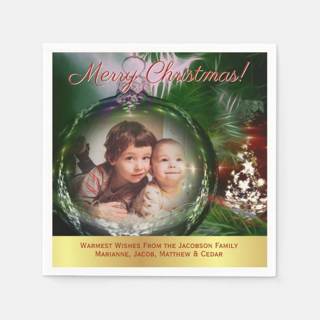 Merry Christmas Fun Bauble Ornament Picture Frame Napkin (Front)