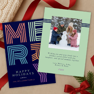 Merry Christmas Fun Bold Colourful Typography Phot Holiday Card