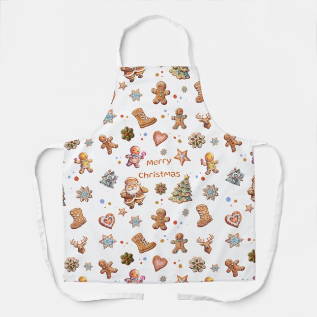 Merry Christmas Fun Cute Gingerbread Apron (Front)
