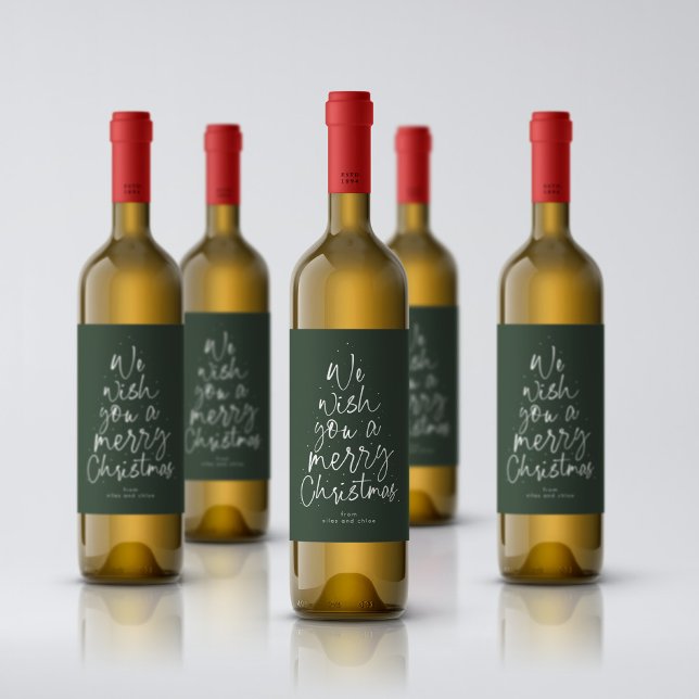 Merry Christmas fun green personalised holiday Wine Label (Creator Uploaded)