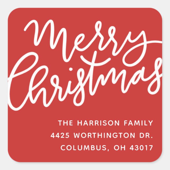 Merry Christmas fun handlettered script address Square Sticker (Front)