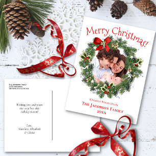 Merry Christmas Fun Holiday Wreath Photo Frame Postcard