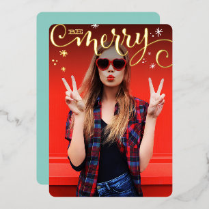 MERRY CHRISTMAS fun luxe calligraphy Foil  Foil Holiday Card