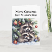 Merry Christmas Fun Raccoons Sister